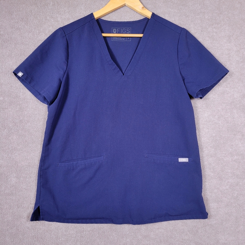 Figs Blue Scrub Top Women's Medium 2 Pocket Medical Industry